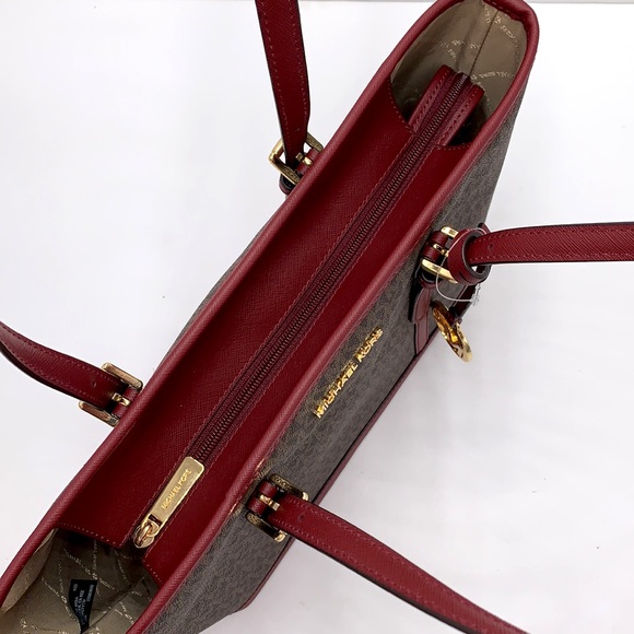 MICHAEL KORS LOGO SHOULDER TOTE DARK CHERRY COLOR 14.75”W X 10”H X 5.5”D - Picture 9 of 16